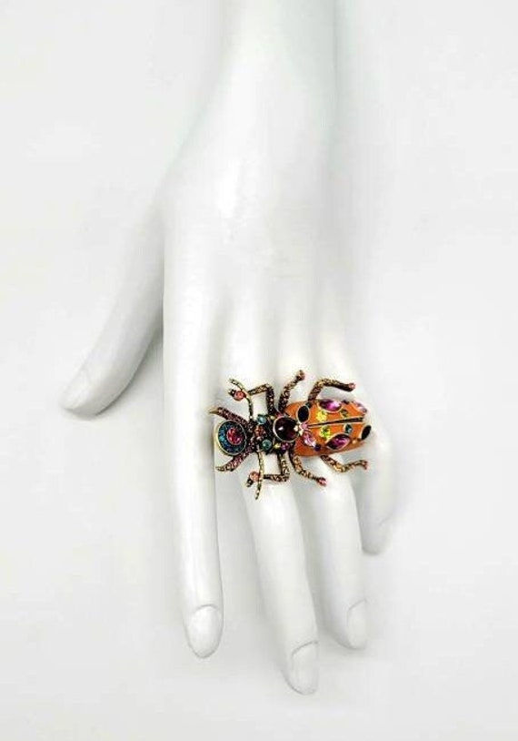 Bug Ring Gold, Insect Ring, Two Finger Ring, Doub… - image 3