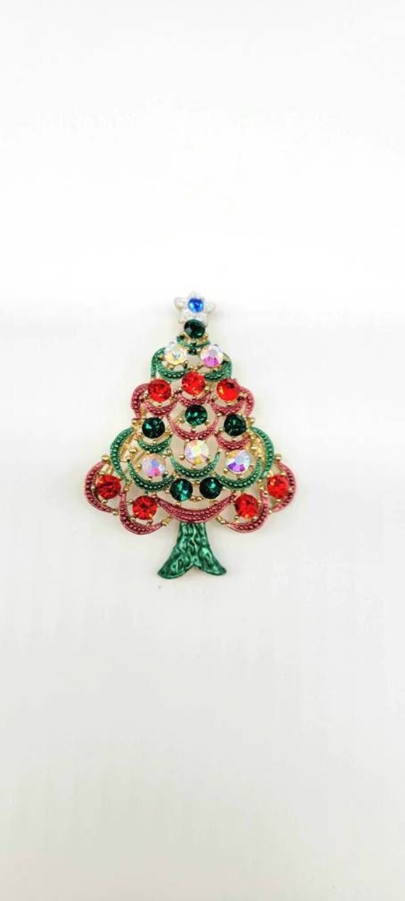 Rhinestone Christmas Tree Brooch, Swarovski Christ