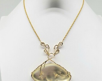 Lucite Pendant Necklace, Alexis Bittar Pendant Necklace, Gold