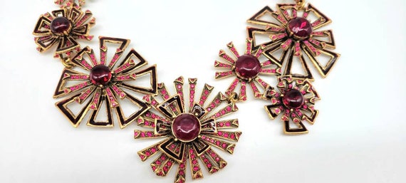 Gold and Red Statement Necklace, Vintage Couture … - image 2