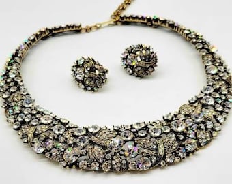 Rhinestone Collar Necklace, Rhinestone Stud Earrings, Rhinestone Statement Necklace, Swarovski Statement Necklace, Heidi Daus Set