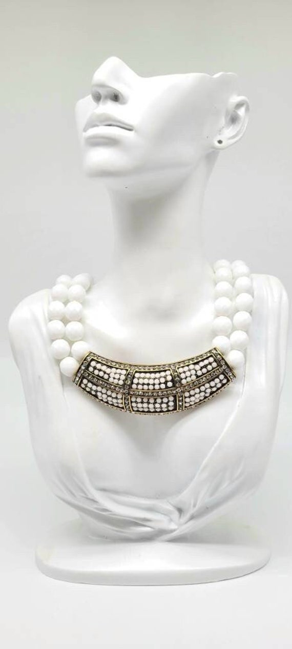 White Bib Necklace, White Statement Necklace, Whit