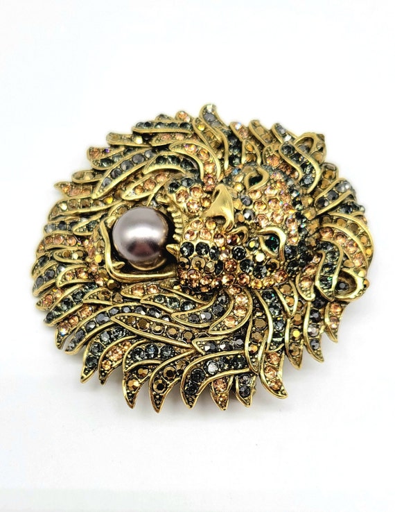 Lion Head Brooch, Gold Lion Brooch, Diamond Lion … - image 4