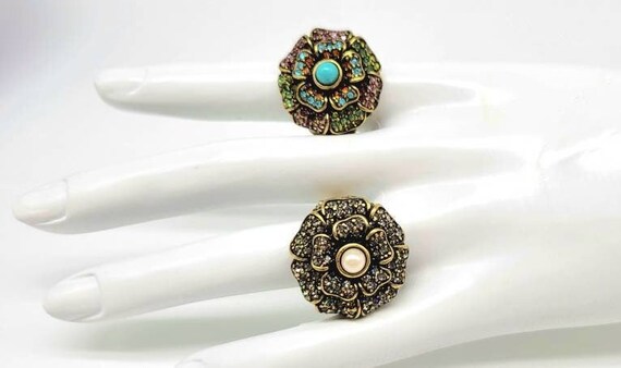 Flower Statement Ring, Crystal Flower Ring, Gemst… - image 2