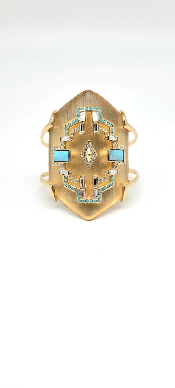Gold Lucite Bracelet, Shield Bracelet, Turquoise C