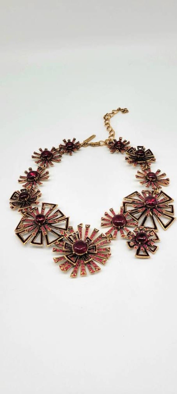 Gold and Red Statement Necklace, Vintage Couture … - image 3