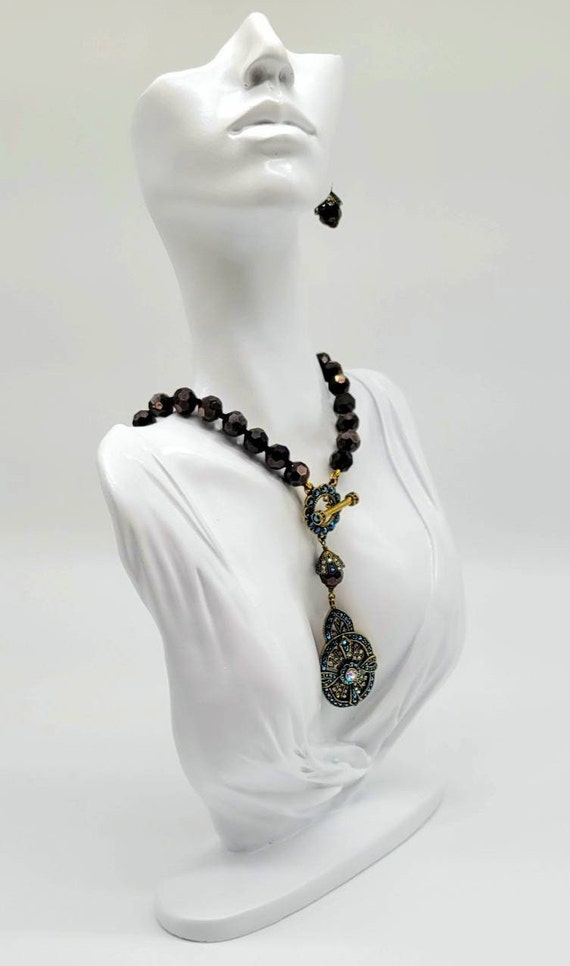 Medallion Necklace Sapphire, Crystal Huggie Hoop … - image 7