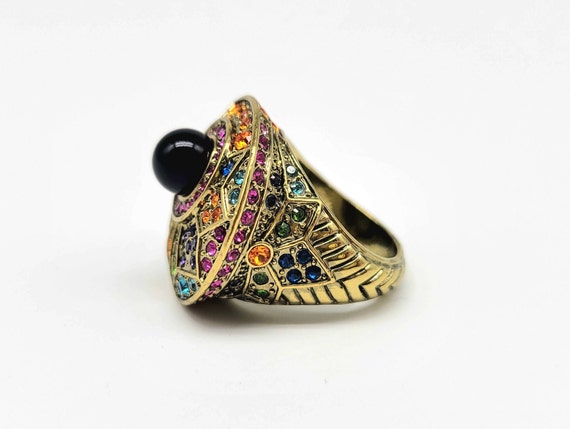 Art Deco Gemstone Ring, Onyx Circle Ring, Geometr… - image 2