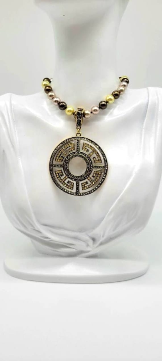 Greek Key Necklace, Greek Medallion Necklace, Gold