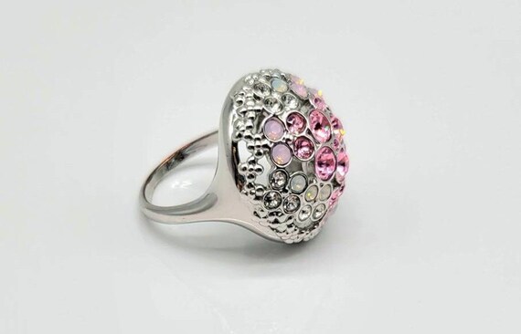 Diamond Dome Ring, Dome Ring Silver, Pink Crystal… - image 6
