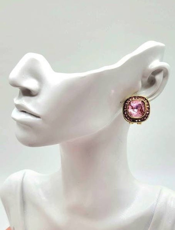 Pink Art Deco Earrings, Square Stud Earrings, Cush
