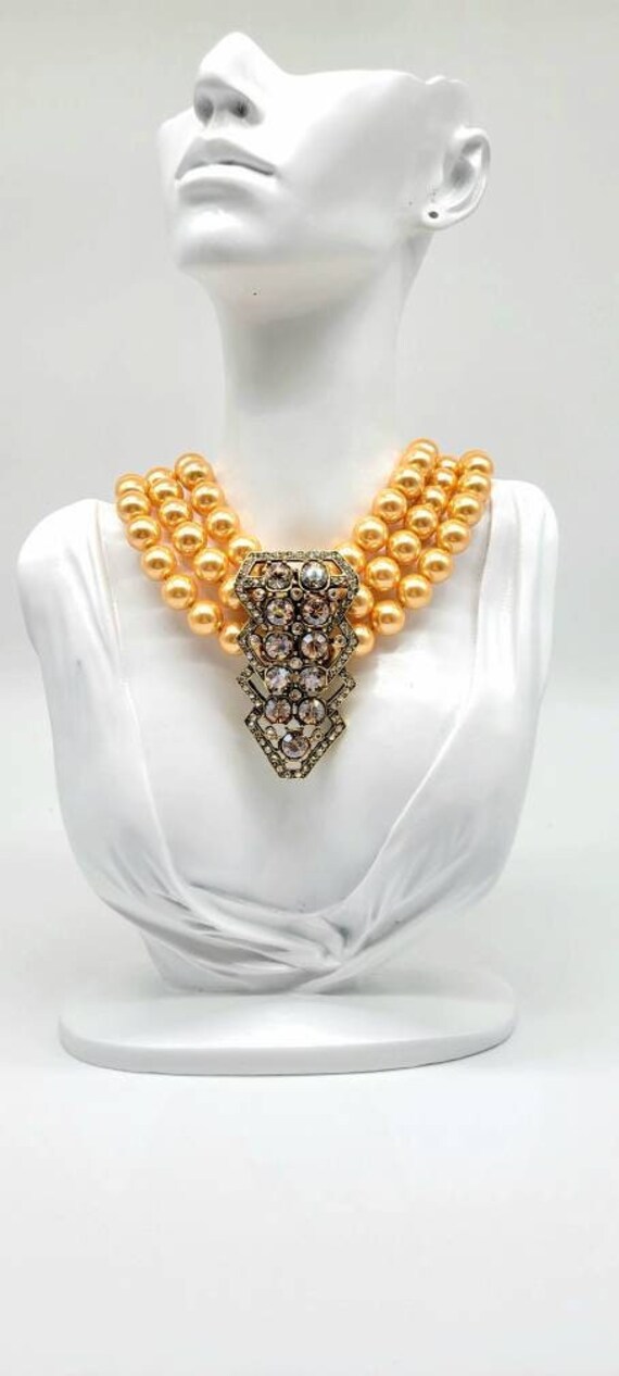 Gold Pearl Necklace, Pearl Necklace with Pendant, 