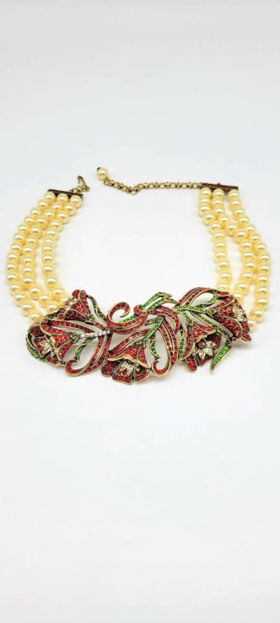 Holiday Statement Necklace, Pearl Bib Necklace, Pe