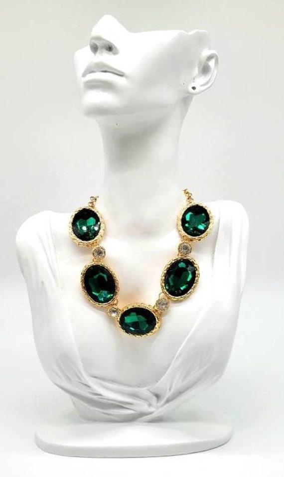 Green Oval Stone Necklace, Large Emerald Necklace,