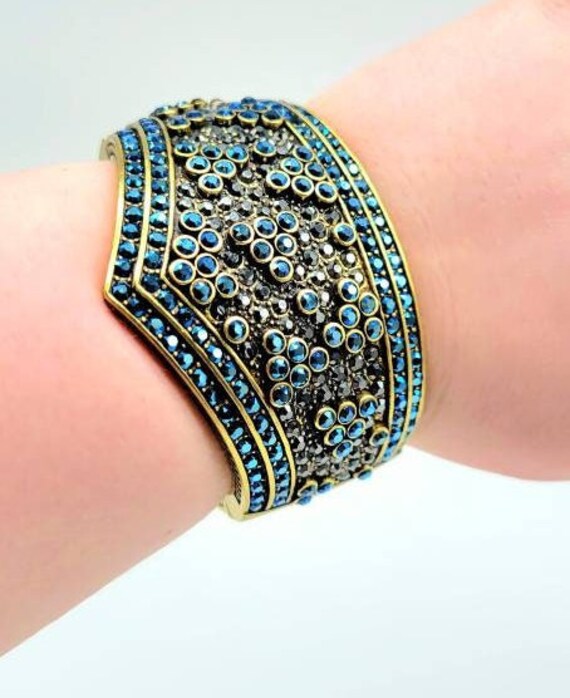 Heidi Daus Vintage Hinged Cuff Bracelet with Blue… - image 7