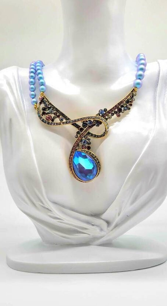 Swarovski Crystal and Pearl Necklace, Blue Topaz a