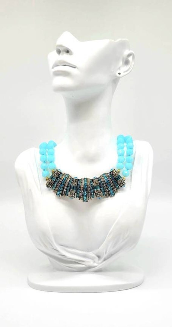 Aquamarine Crystal Necklace, Swarovski Statement … - image 3