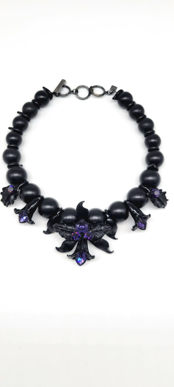 Black Flower Necklace, Givenchy Necklace, Orchid N