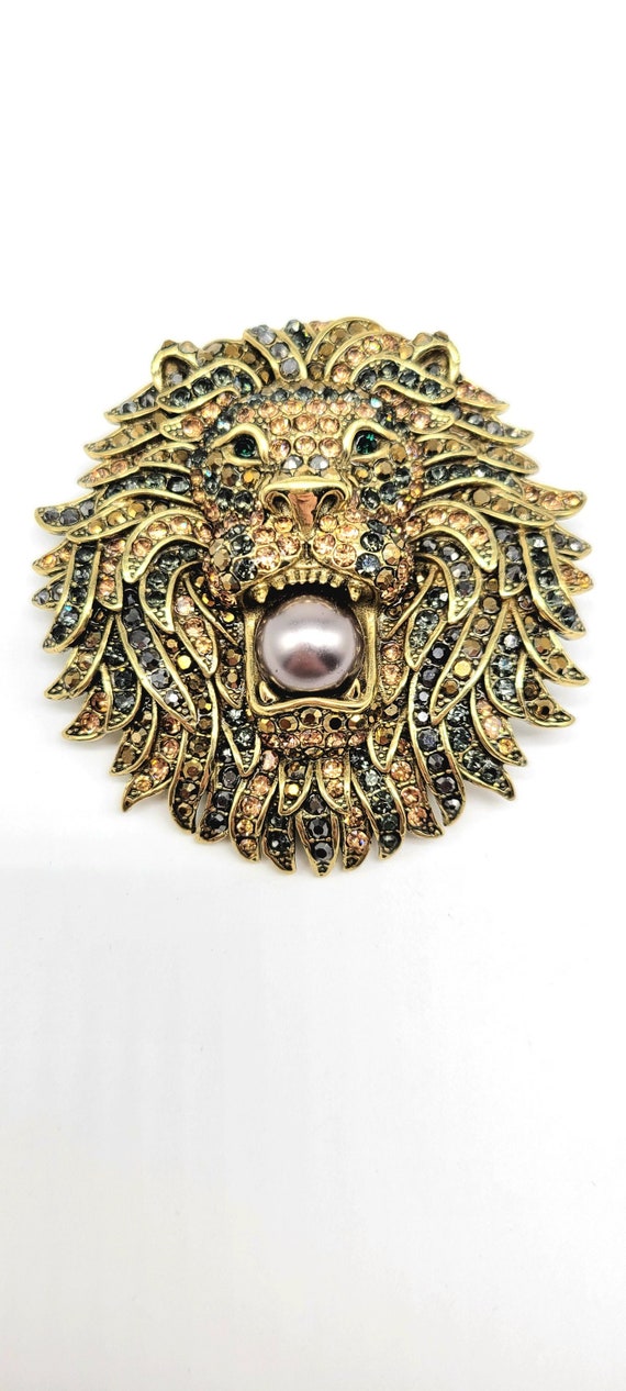 Lion Head Brooch, Gold Lion Brooch, Diamond Lion … - image 1