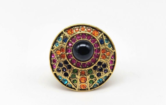 Art Deco Gemstone Ring, Onyx Circle Ring, Geometr… - image 1