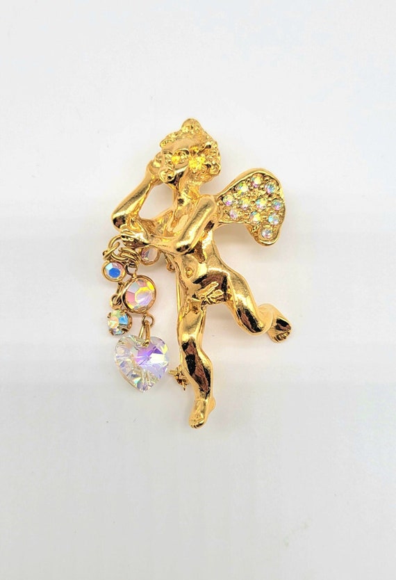 Gold Angel Pin, Angel Brooch, Crystal Angel Pin, R