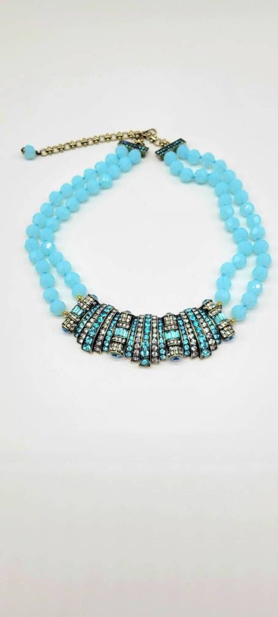 Aquamarine Crystal Necklace, Swarovski Statement … - image 1