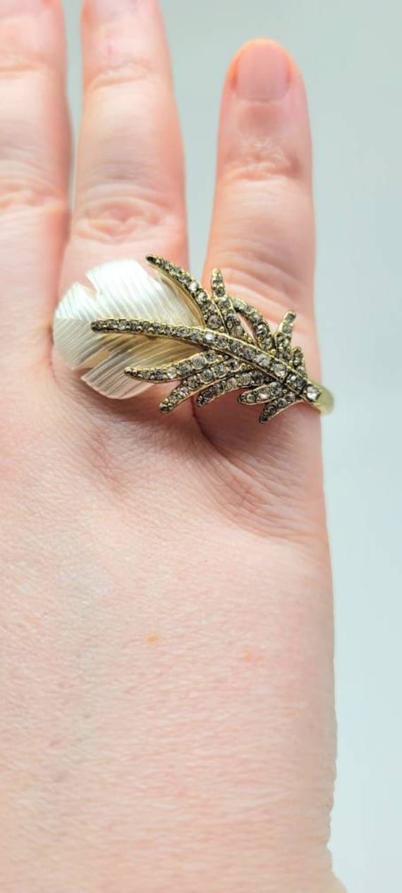 Feather Ring Women, Gold Feather Ring, White Feat… - image 7