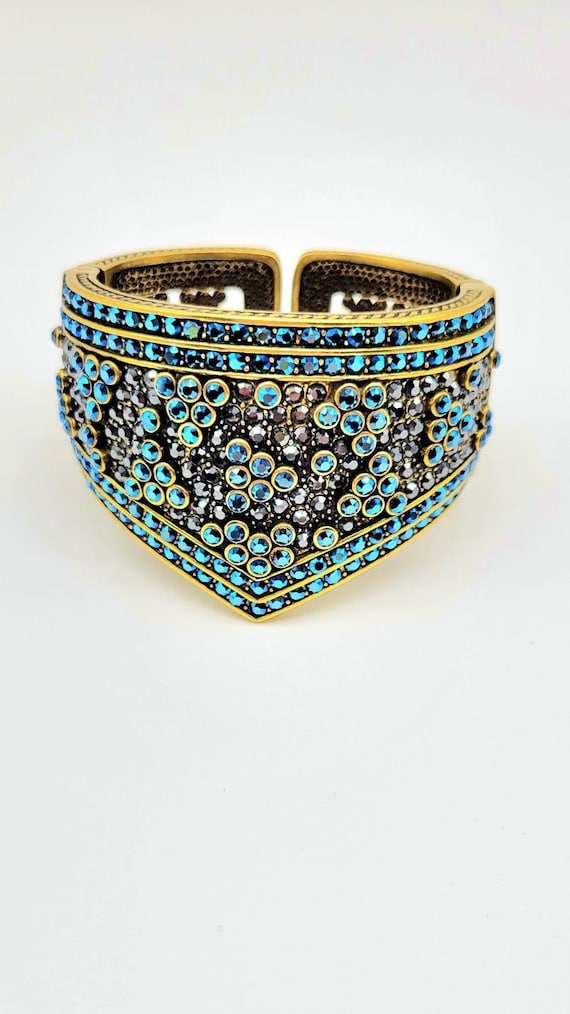Heidi Daus Vintage Hinged Cuff Bracelet with Blue… - image 1