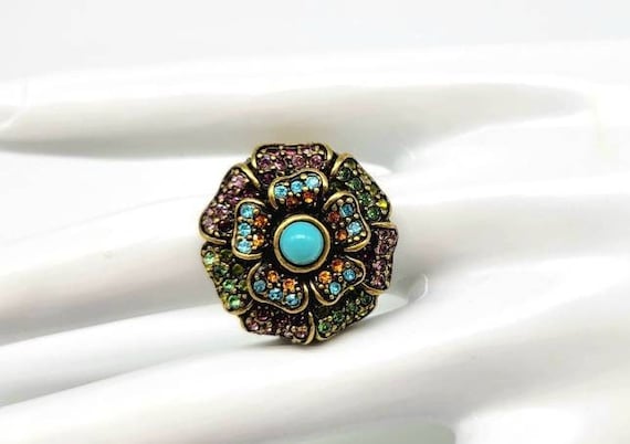 Flower Statement Ring, Crystal Flower Ring, Gemst… - image 7