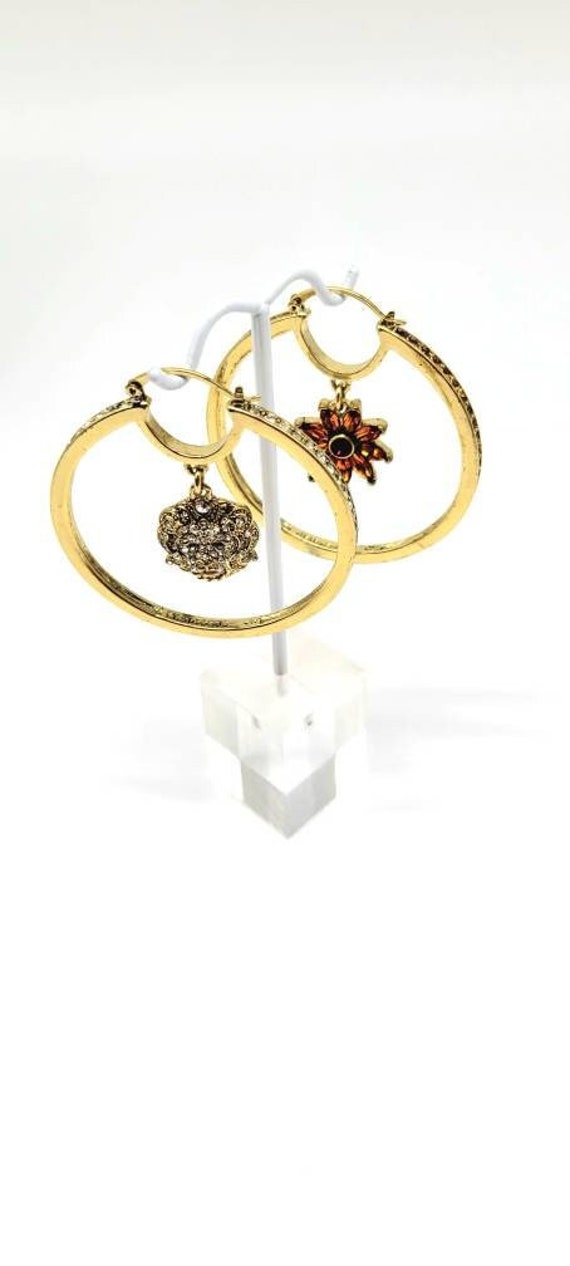 Large Gold Hoops with Charm, Charm Hoop Earrings, 