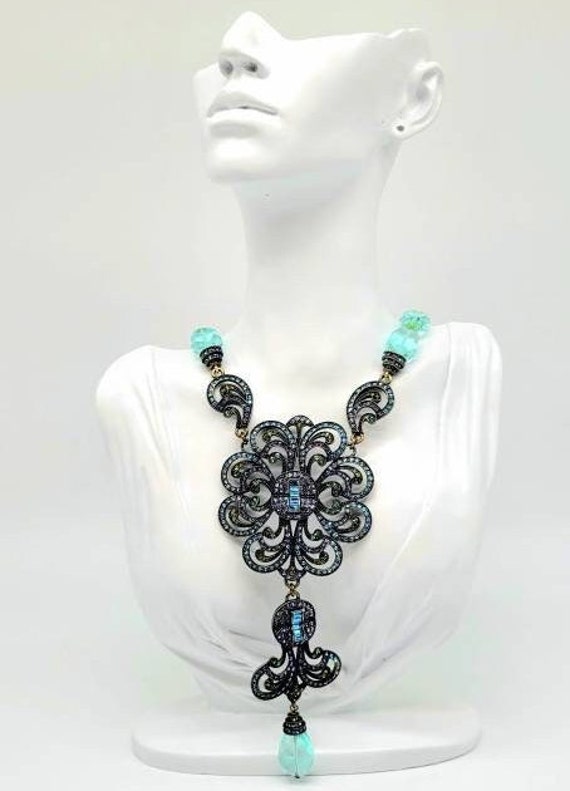 Aquamarine Crystal Necklace, Long Flower Necklace… - image 3