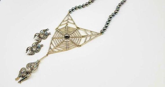 Spider Web Necklace, Spider Earrings, Spider Neck… - image 1