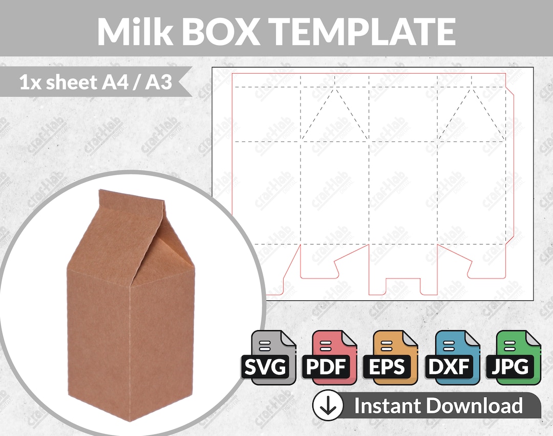 Milk BOX TEMPLATE Resizable A4/A3 Vector Files Svg Dxf - Etsy