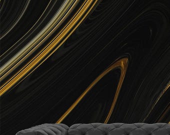 Black and Gold Fluid Art Peel and Stick Wallpaper
