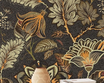 Vintage Blumen Tapete im Retro 60er 70er Stil, schälen und aufkleben
