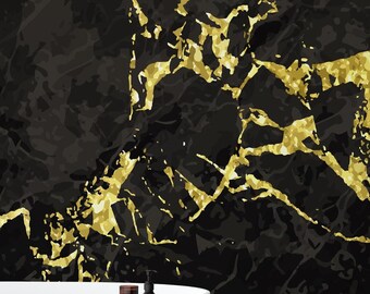 Black Gold Marble Wallpaper, Luxury Stone Wall Mural, Peel and Stick