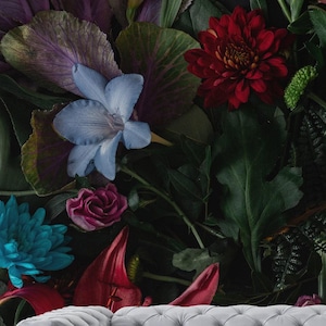 Vintage Floral Wallpaper, Dark Botanical Peel and Stick Wall Mural