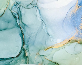 Marble Texture Peel and Stick Wallpaper, Green Blue Yellow Fluid Art