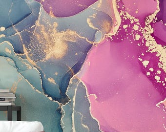 Colorful Alcohol Ink Wallpaper, Fluid Art, Peel and Stick Wall Mural