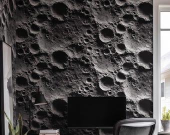 Realistic Moon Wallpaper Peel and Stick, Grey Lunar Surface Mural, 3D Moon Crater Wall Art, Space Nursery Decor, Removable Galaxy Mural