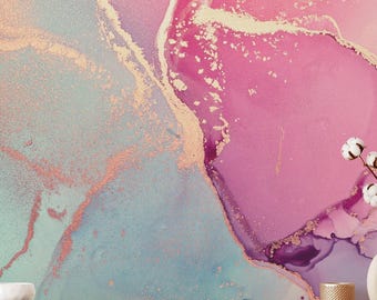 Alcohol Ink Wallpaper, Fluid Art Peel and Stick Wall Mural