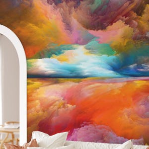 Abstract Sunset Peel and Stick Wallpaper, Colorful Wall Mural