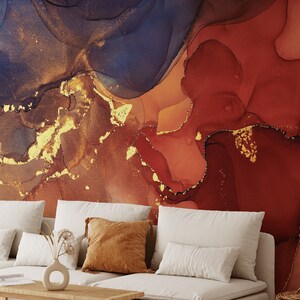 Carta da parati con texture in marmo arancione colorato, carta da parati dorata staccabile e attaccabile, murale autoadesivo per soggiorno, camera da letto, cucina