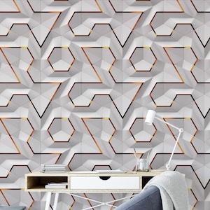 Papier peint blanc avec modules géométriques, décoration murale 3D à motif abstrait, papier peint auto-adhésif, décoration murale moderne