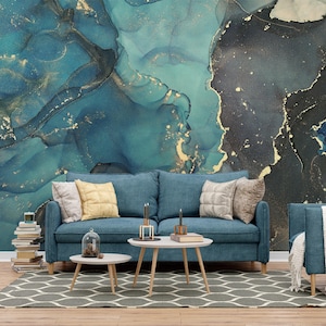 Dark Emerald Green Marble Texture Wallpaper, Luxury Marble Wallpaper Peel and Stick, Self Adhesive Wallpaper, Removable Wallpaper Mural