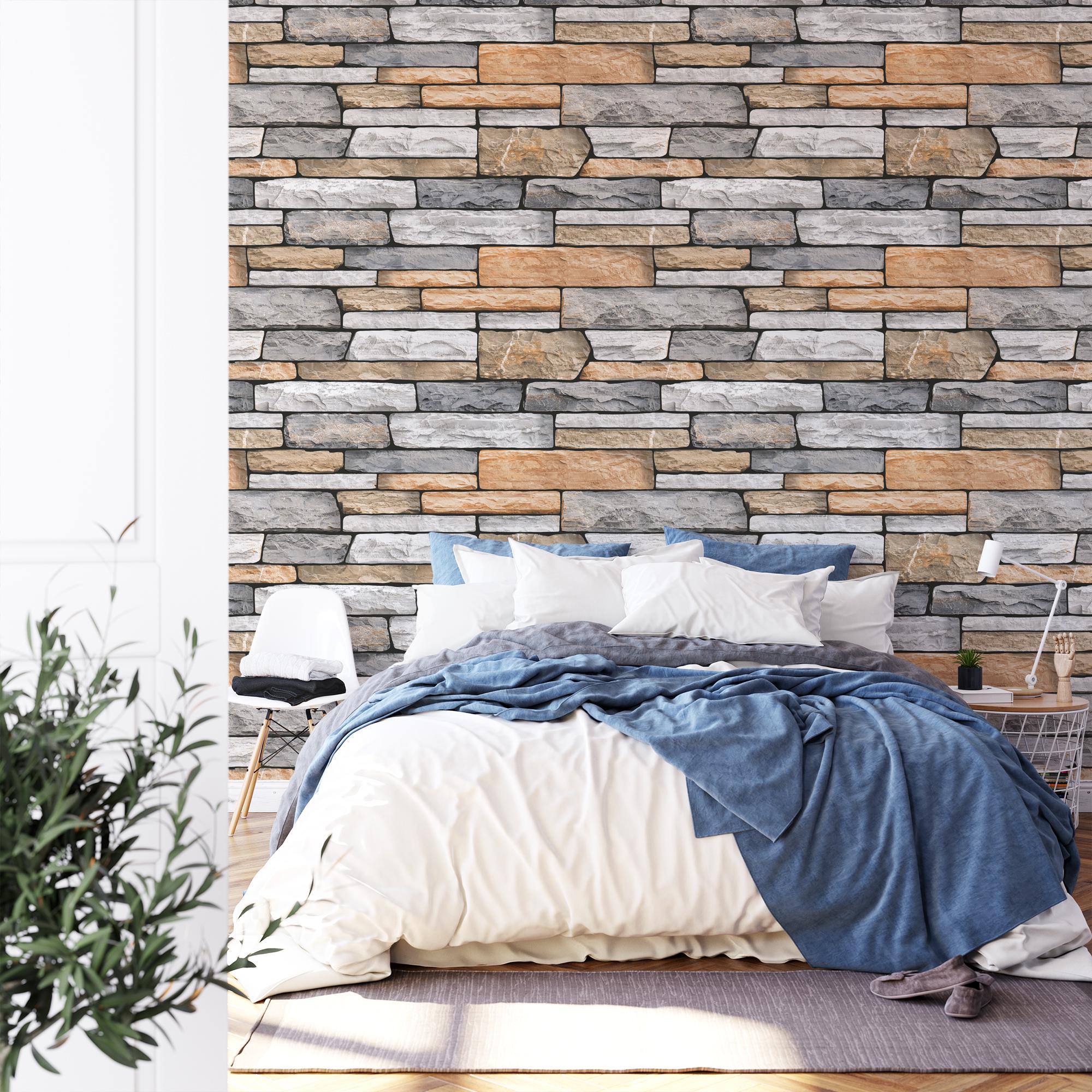 Stacked Stone Peel and Stick Wallpaper, Rustic Brick Wall Mural - Etsy