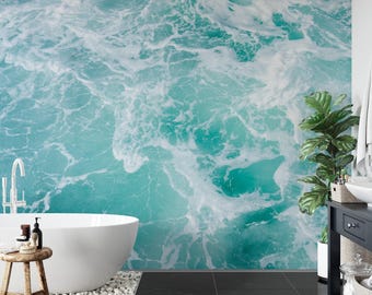 Aqua Ocean Waves tapet, självhäftande väggmålning