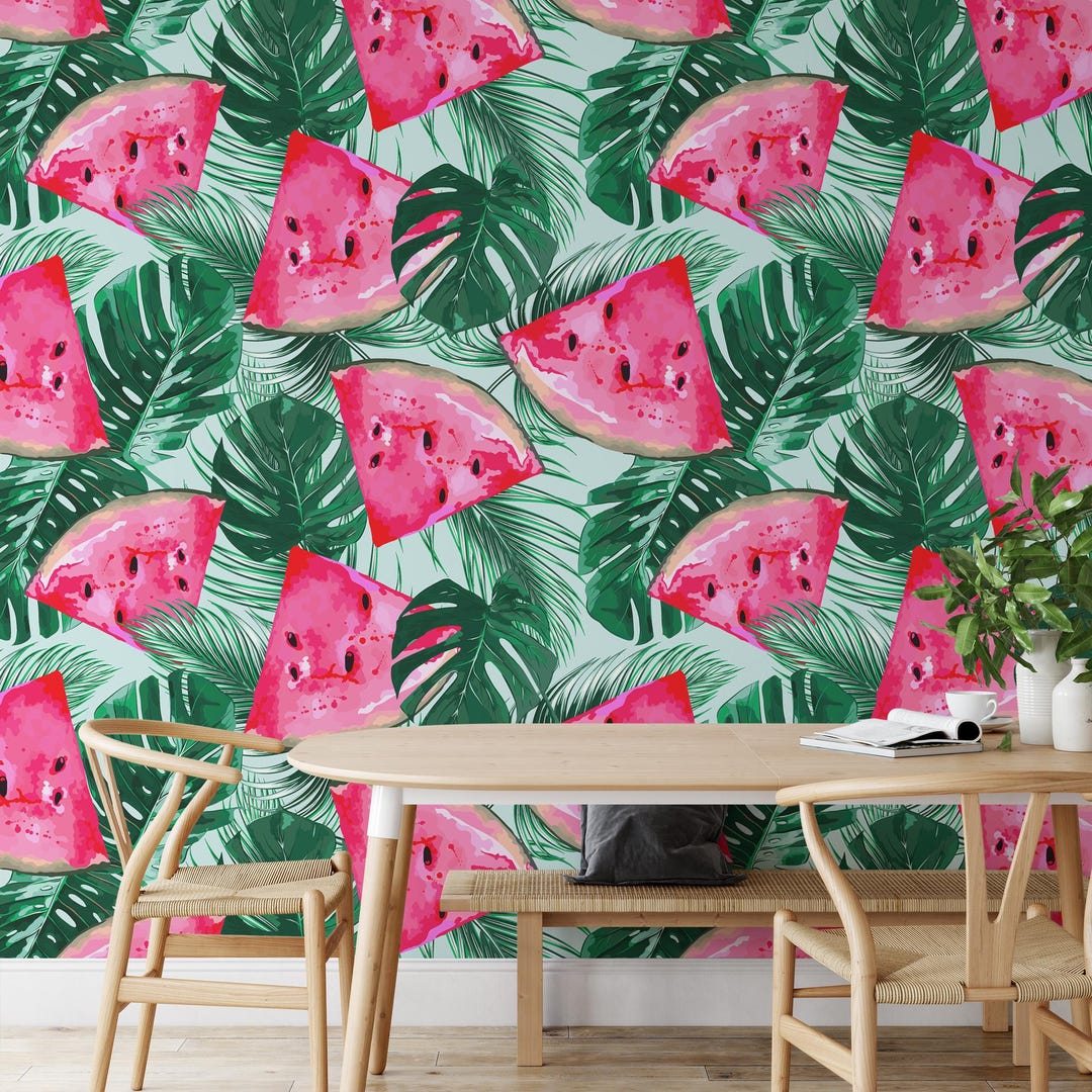 Watermelon Peel and Stick Wallpaper, Tropical Leaf Wall Mural - Etsy