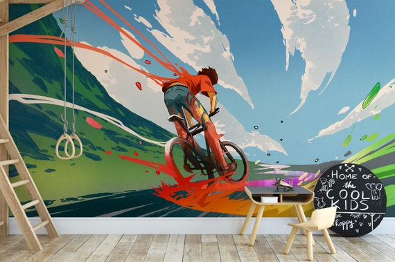 Colorful Kid on A Bike Cartoon Wallpaper Peel and Stick - Etsy Canada Colorful Kid on A Bike Cartoon Wallpaper Peel and Stick - Etsy Canada