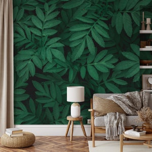 Natural Green Leaves Pattern Wallpaper, Peel and Stick Green Leaf Wallpaper, Self Adhesive Botanical Wallpaper, Removable Bathroom Wallpaper